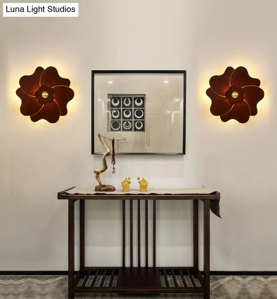 Chinese-Inspired Flower-Shaped Wooden Sconce: Decorative Wall Lighting For Bedroom/ Tearoom