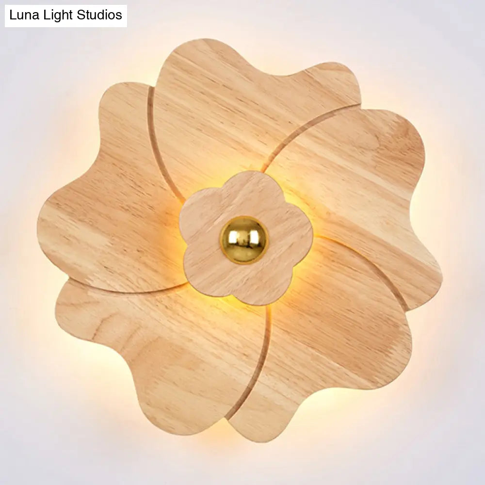 Chinese-Inspired Flower-Shaped Wooden Sconce: Decorative Wall Lighting For Bedroom/ Tearoom