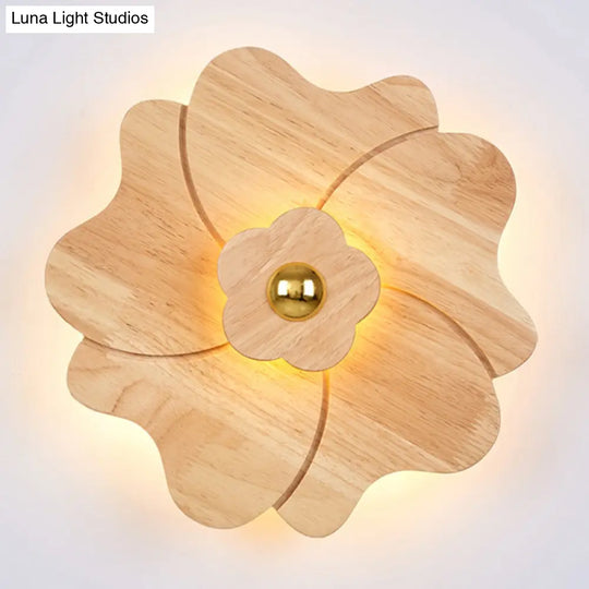 Chinese-Inspired Flower-Shaped Wooden Sconce: Decorative Wall Lighting For Bedroom/ Tearoom