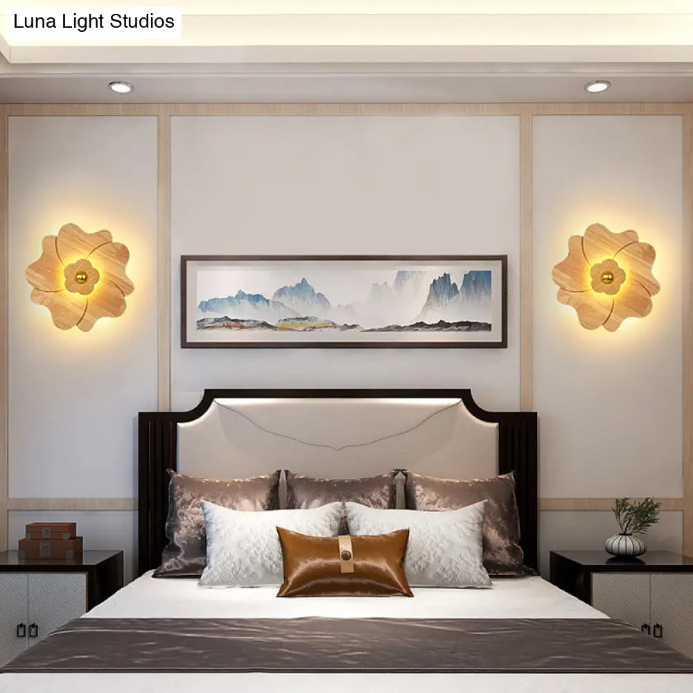 Chinese-Inspired Flower-Shaped Wooden Sconce: Decorative Wall Lighting For Bedroom/ Tearoom