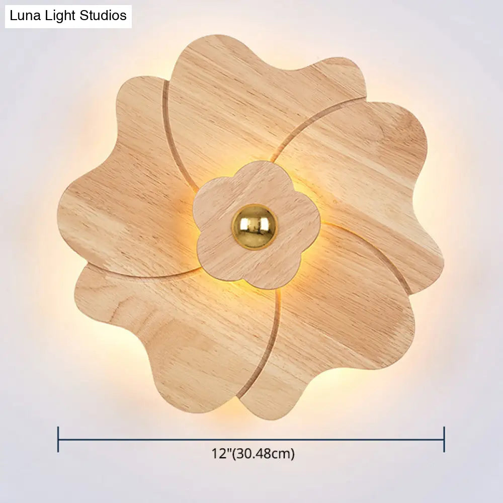 Chinese-Inspired Flower-Shaped Wooden Sconce: Decorative Wall Lighting For Bedroom/ Tearoom