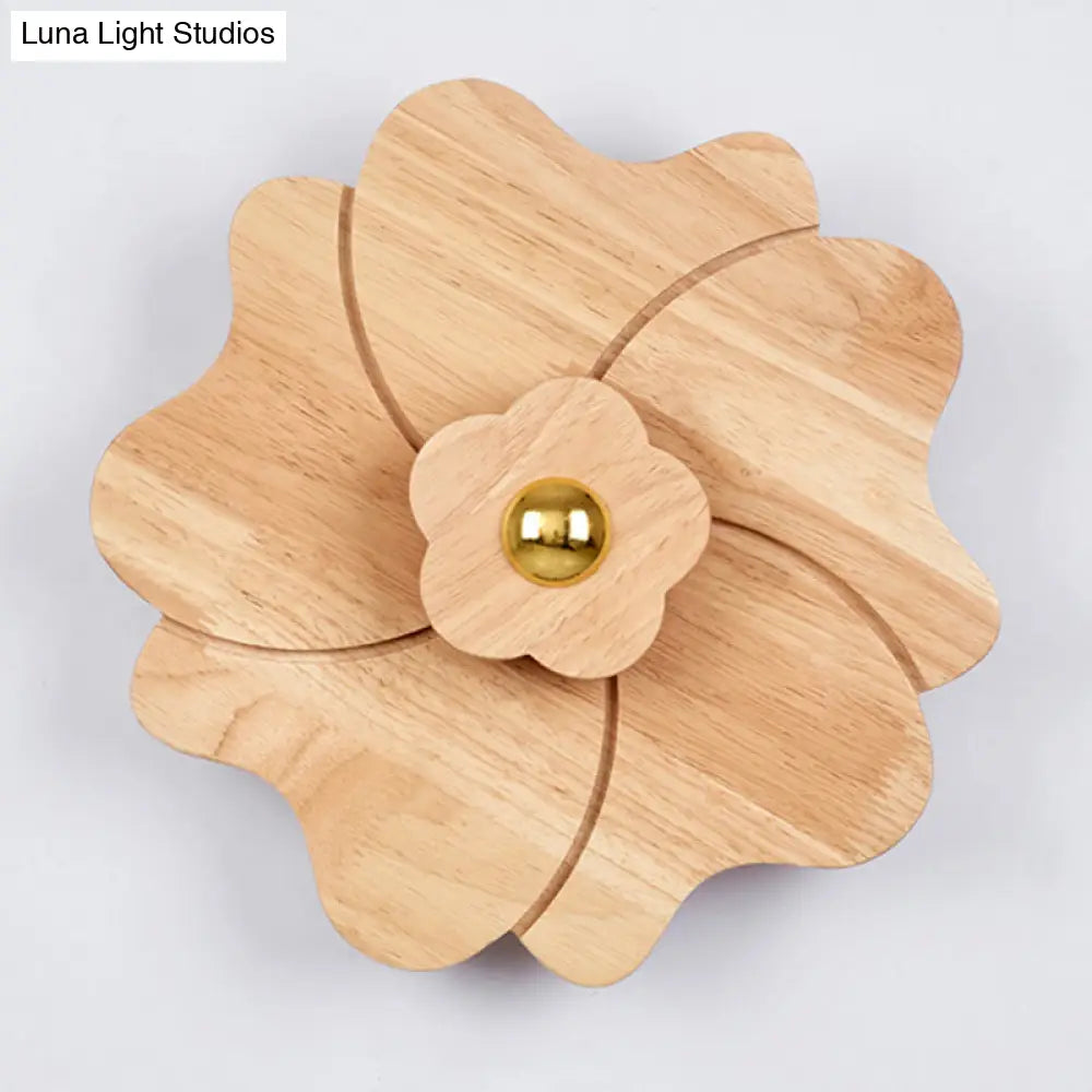 Chinese-Inspired Flower-Shaped Wooden Sconce: Decorative Wall Lighting For Bedroom/ Tearoom