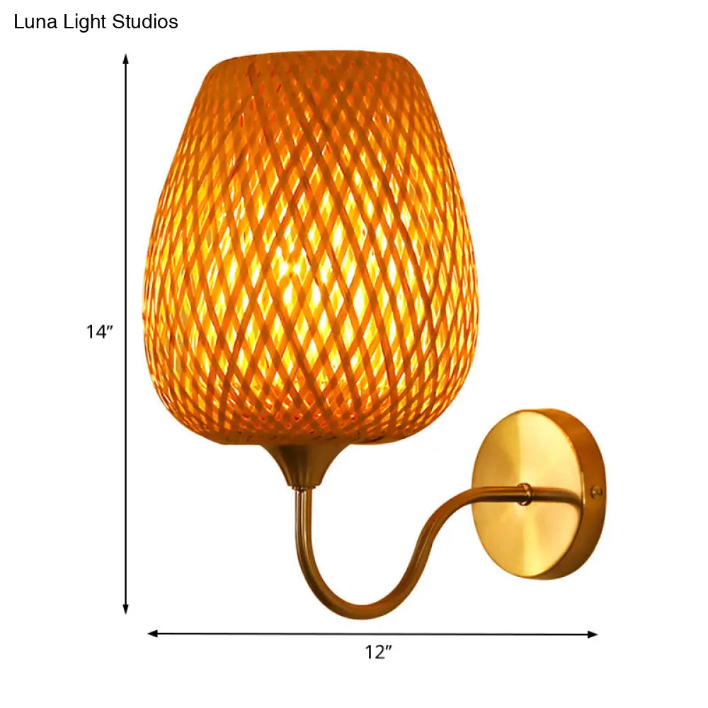 Chinese Khaki Dining Room Wall Lamp: Stylish Sconce Light Fixture With Basket Bamboo Shade