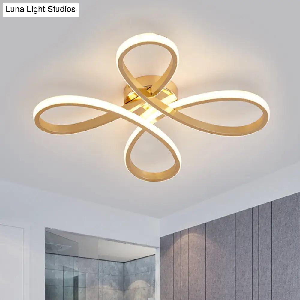 Chinese Knot Modern Metallic Led Gold Semi Flush Ceiling Lamp Warm/White Light 19.5/25.5 Wide