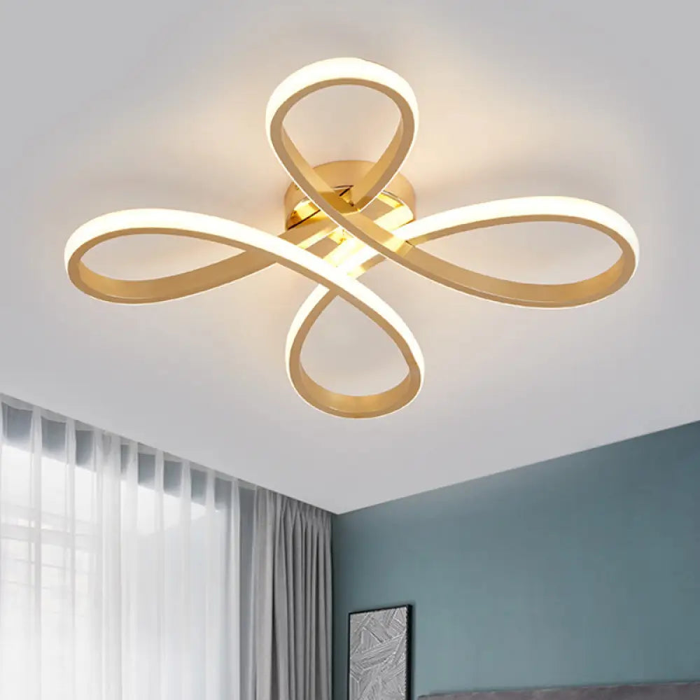 Chinese Knot Modern Metallic Led Gold Semi Flush Ceiling Lamp Warm/White Light 19.5’/25.5’ Wide