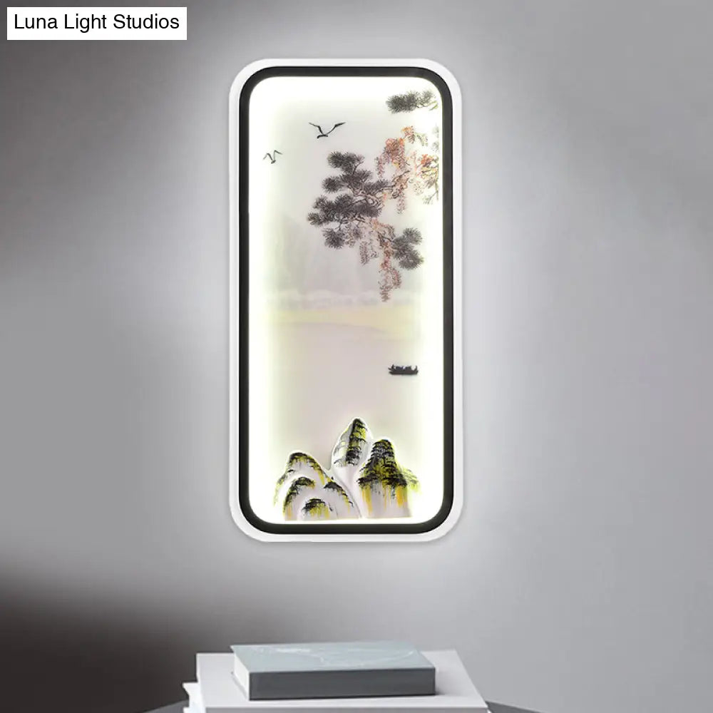 Chinese Mountain Landscape Led Wall Sconce In White/Warm Light With Acrylic Parlor Design