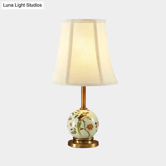 Chinese Painting Ceramic Table Lamp With Flared Fabric Shade - Perfect For The Sitting Room