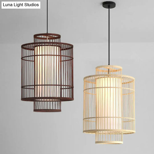 Chinese Palace Lantern Pendant Lamp - Bamboo Ceiling Light Fixture For Study Room