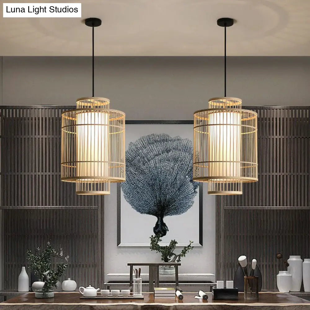 Chinese Palace Lantern Pendant Lamp - Bamboo Ceiling Light Fixture For Study Room