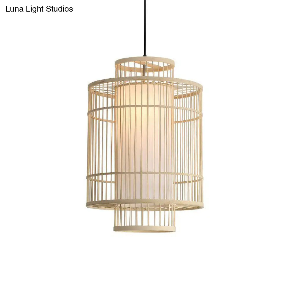 Chinese Palace Lantern Pendant Lamp - Bamboo Ceiling Light Fixture For Study Room