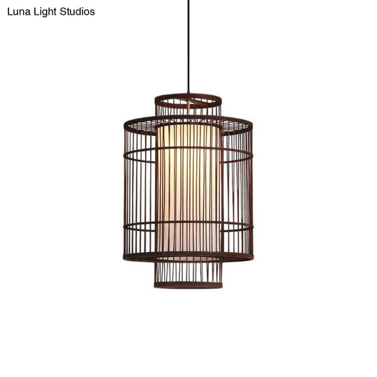 Chinese Palace Lantern Pendant Lamp - Bamboo Ceiling Light Fixture For Study Room