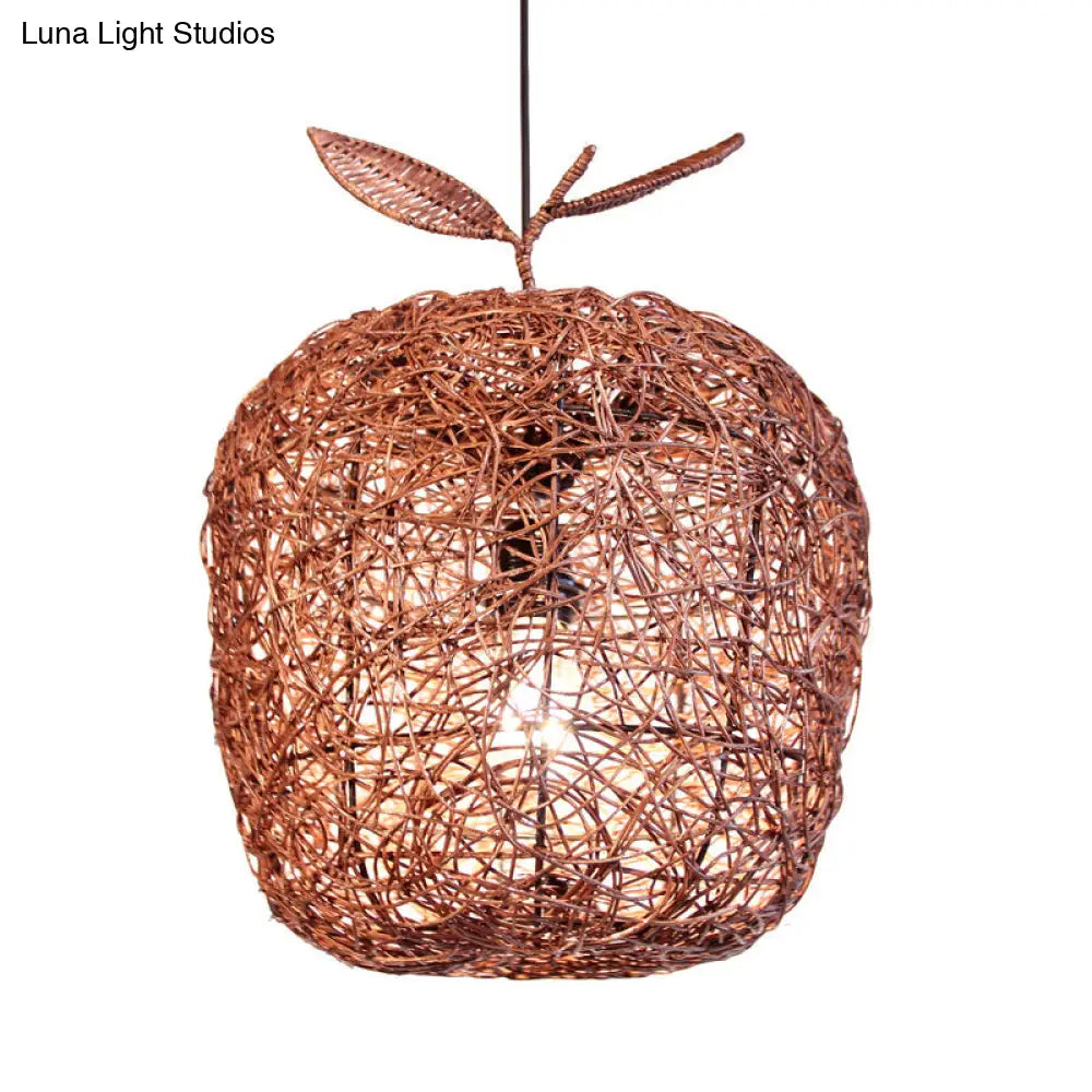 Chinese Rattan Hanging Lamp - 1 Head Pendant Light For Dining Room Brown Apple Design