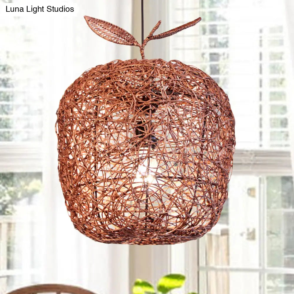 Chinese Rattan Hanging Lamp - 1 Head Pendant Light For Dining Room Brown Apple Design