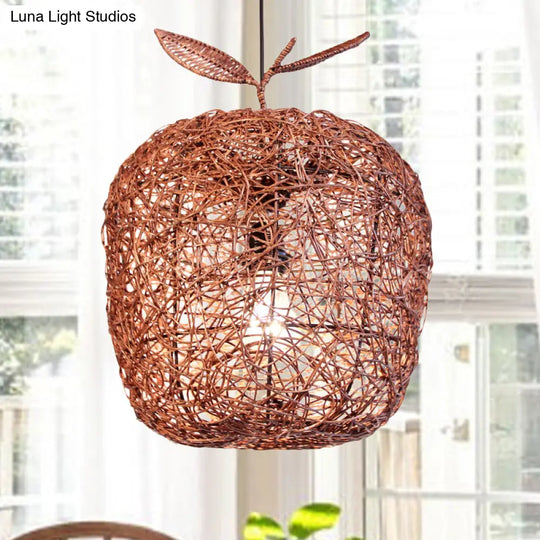 Chinese Rattan Hanging Lamp - 1 Head Pendant Light For Dining Room Brown Apple Design