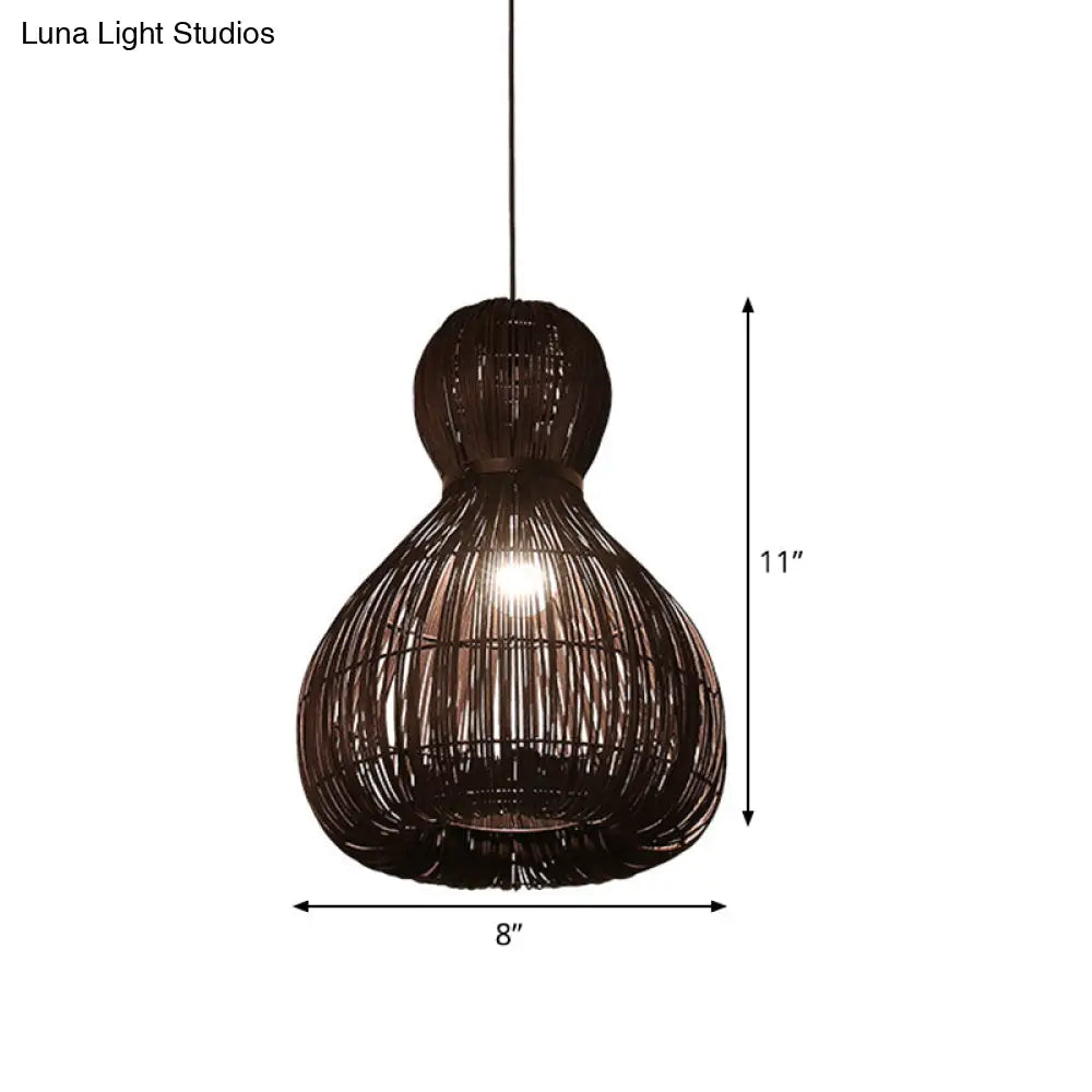 Chinese Rattan Hanging Lamp - Laser Cut 1 Bulb Dark Coffee Pendant Light 8 Or 12 Wide