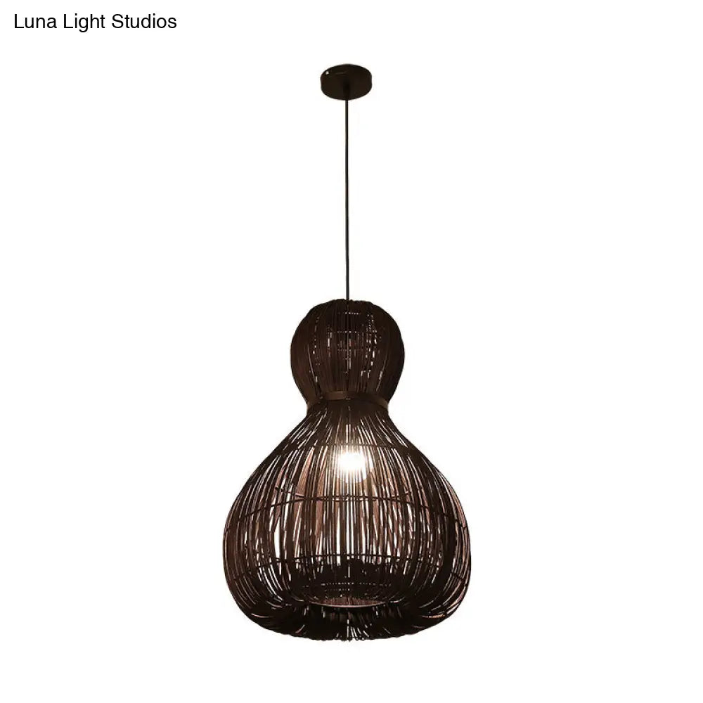 Chinese Rattan Hanging Lamp - Laser Cut 1 Bulb Dark Coffee Pendant Light 8 Or 12 Wide