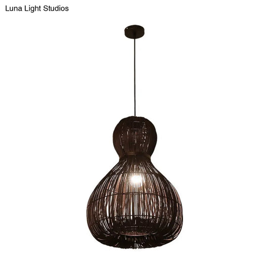 Chinese Rattan Hanging Lamp - Laser Cut 1 Bulb Dark Coffee Pendant Light 8 Or 12 Wide