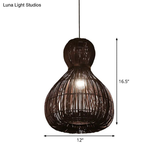 Chinese Rattan Hanging Lamp - Laser Cut 1 Bulb Dark Coffee Pendant Light 8 Or 12 Wide