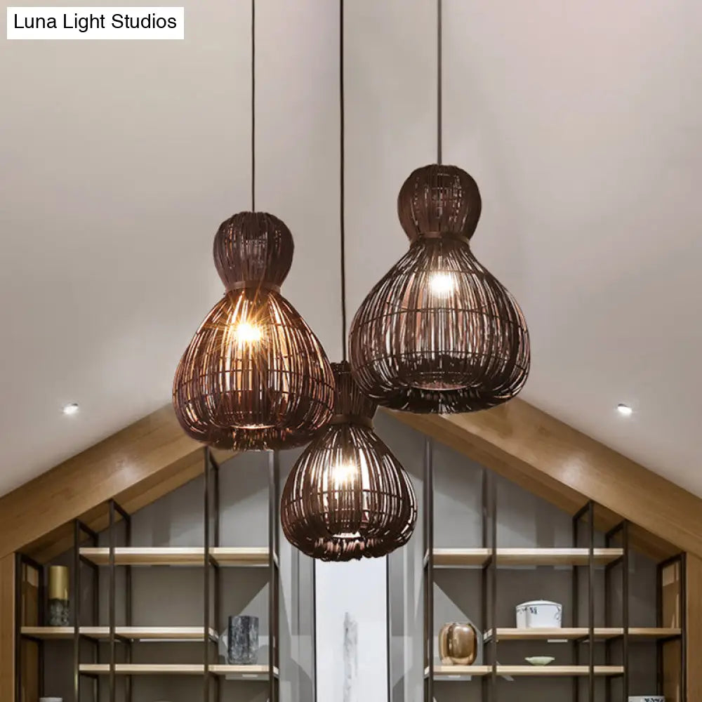 Chinese Rattan Hanging Lamp - Laser Cut 1 Bulb Dark Coffee Pendant Light 8 Or 12 Wide