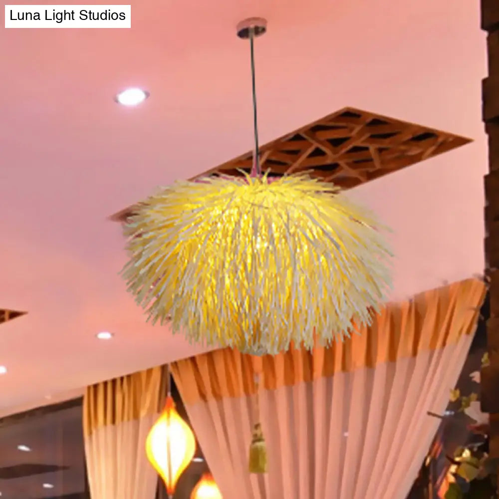 Chinese Rattan Pendant Light - Beige Oval Design Ideal For Restaurants