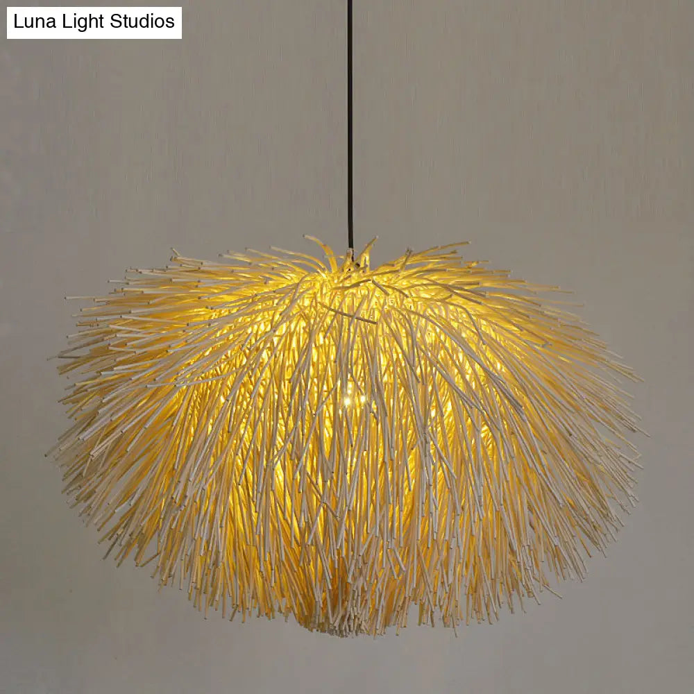 Chinese Rattan Pendant Light - Beige Oval Design Ideal For Restaurants