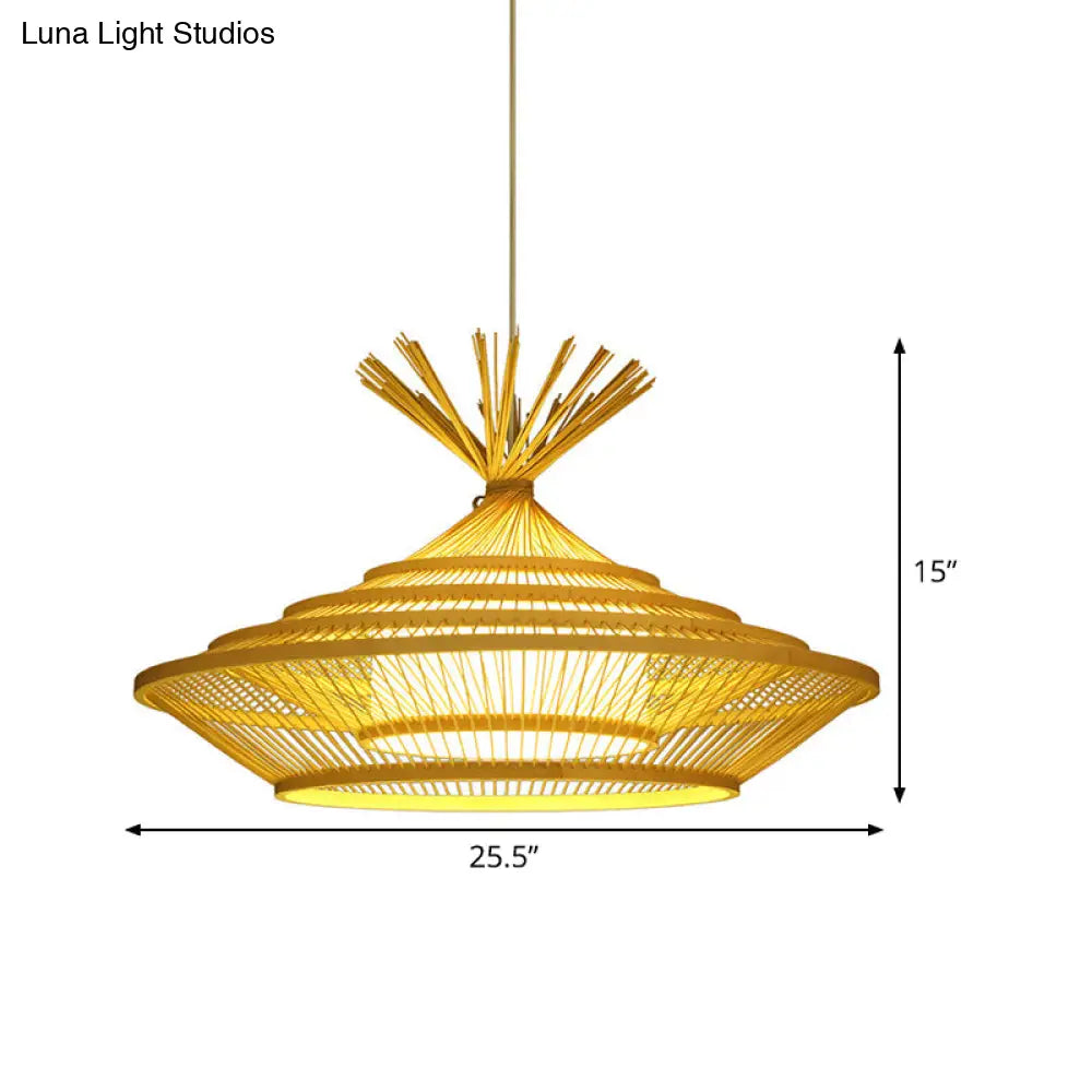 Chinese Restaurant Pendant Light With Unique Urn Cage And Barrel Shade