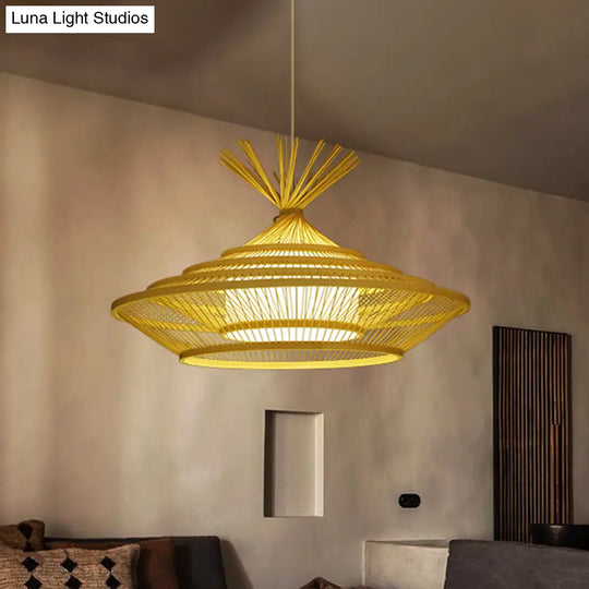 Chinese Restaurant Pendant Light With Unique Urn Cage And Barrel Shade