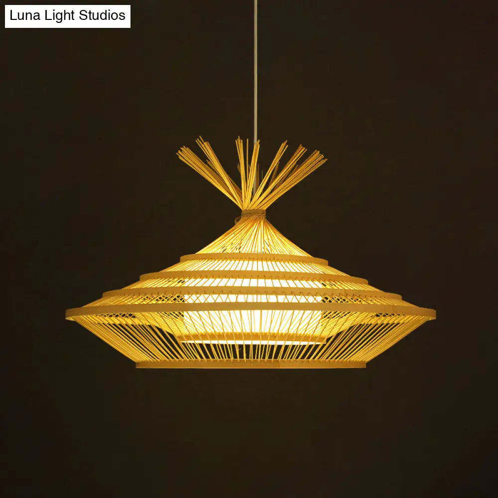 Chinese Restaurant Pendant Light With Unique Urn Cage And Barrel Shade