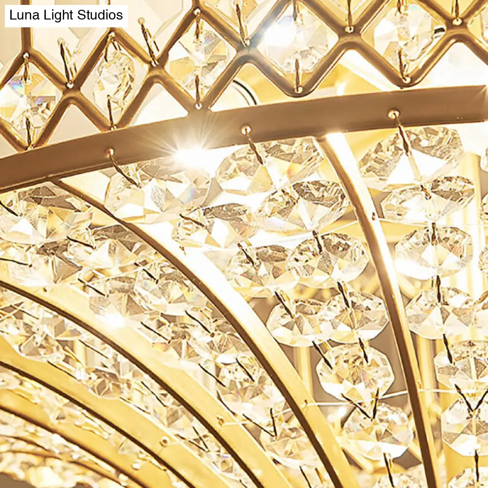 Chinese Style 5-Light Bedroom Ceiling Lamp In Flared Crystal Flush Mount Design - Gold Finish

This