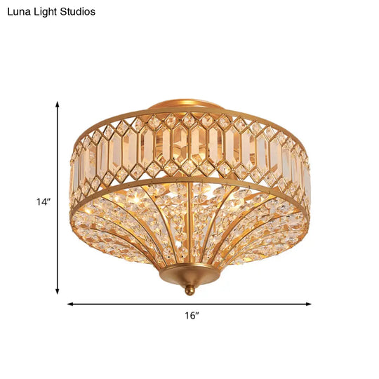 Chinese Style 5-Light Bedroom Ceiling Lamp In Flared Crystal Flush Mount Design - Gold Finish’