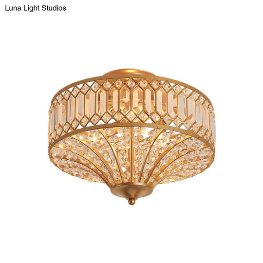Chinese Style 5-Light Bedroom Ceiling Lamp In Flared Crystal Flush Mount Design - Gold Finish

This