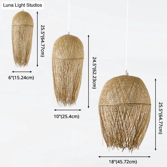 Chinese Style Bamboo Pendant Light For Dining Table - Handcrafted Beige Finish 1 Bulb