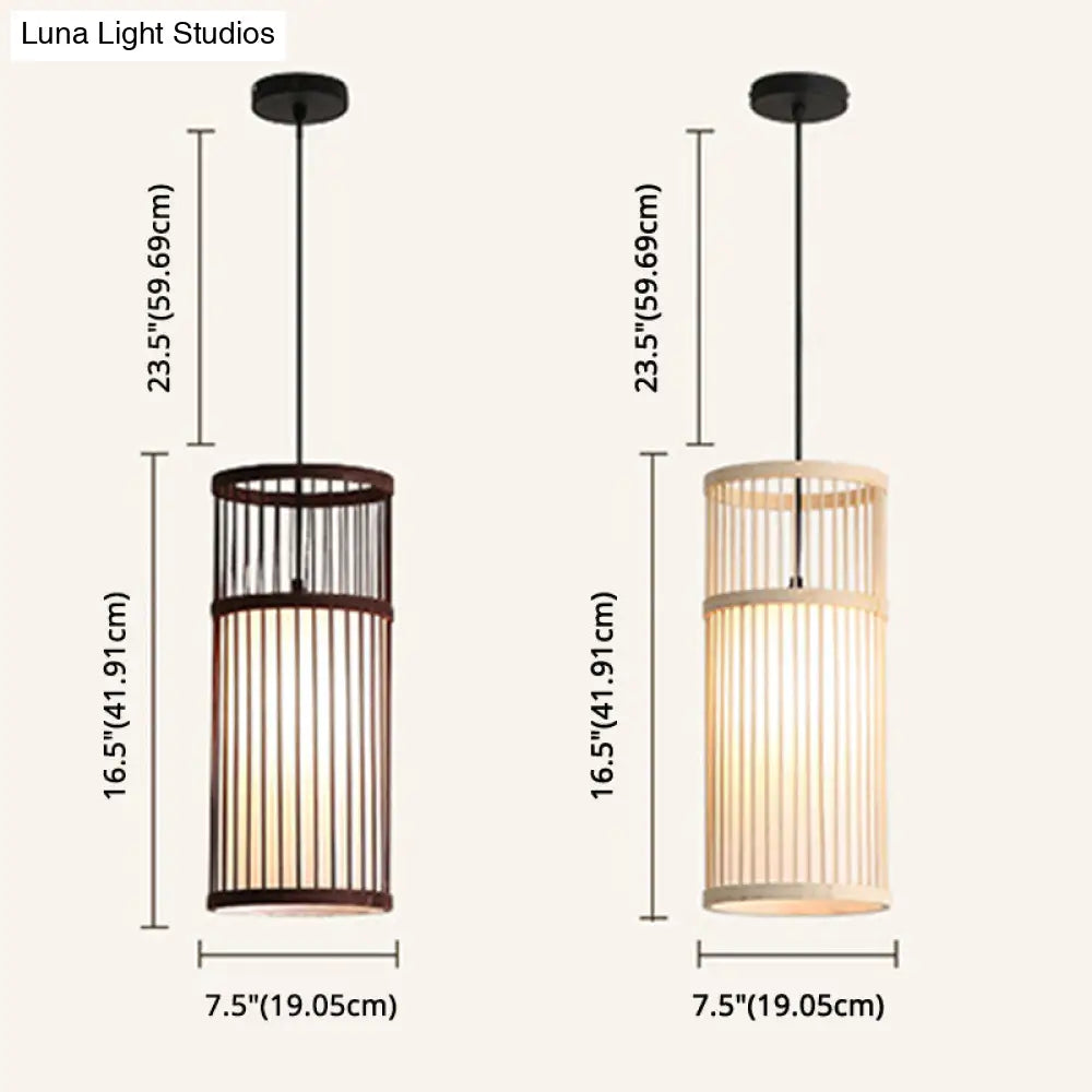 Chinese Style Bamboo Weaving Pendant Light - Wood Cage Hanging Lighting Fixture For Restaurants