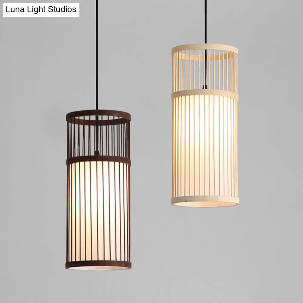 Chinese Style Bamboo Weaving Pendant Light - Wood Cage Hanging Lighting Fixture For Restaurants