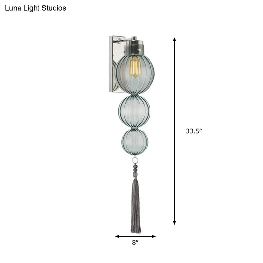 Chinese Style Brass/Chrome Sphere Sconce Light - Clear/Amber/Light Blue Glass Wall Mount Lamp With