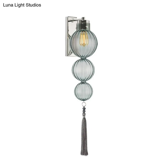 Chinese Style Brass/Chrome Sphere Sconce Light - Clear/Amber/Light Blue Glass Wall Mount Lamp With