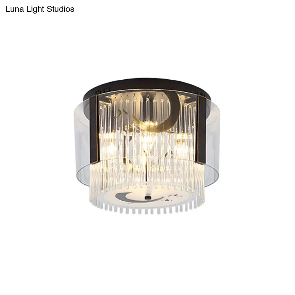 Chinese Style Double Tier Flush Lamp - Clear Glass Ceiling Mounted Light 4/5/6-Light Dining Room