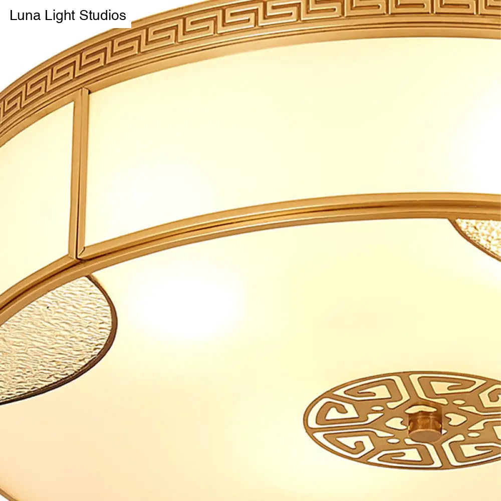 Chinese Style Drum Ceiling Light - 14/18/21.5 W 3/4/6-Light Matte White Glass Brass Flushmount