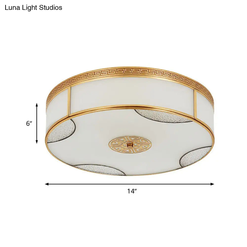 Chinese Style Drum Ceiling Light - 14/18/21.5 W 3/4/6-Light Matte White Glass Brass Flushmount