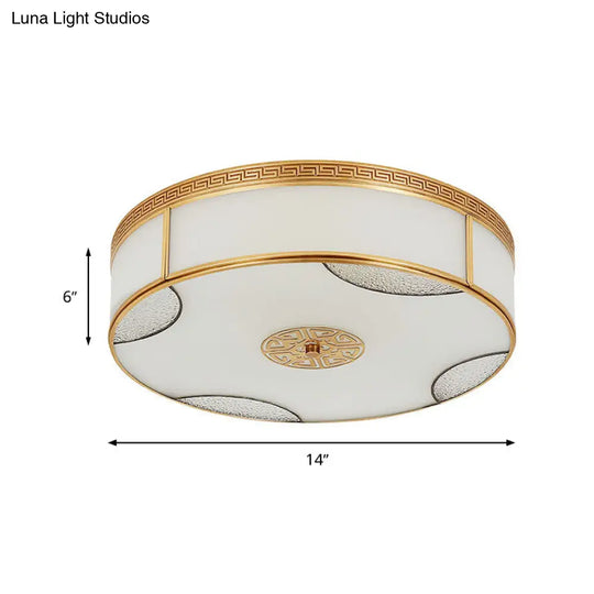 Chinese Style Drum Ceiling Light - 14/18/21.5 W 3/4/6-Light Matte White Glass Brass Flushmount