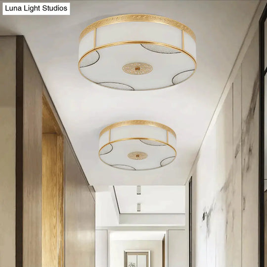 Chinese Style Drum Ceiling Light - 14/18/21.5 W 3/4/6-Light Matte White Glass Brass Flushmount