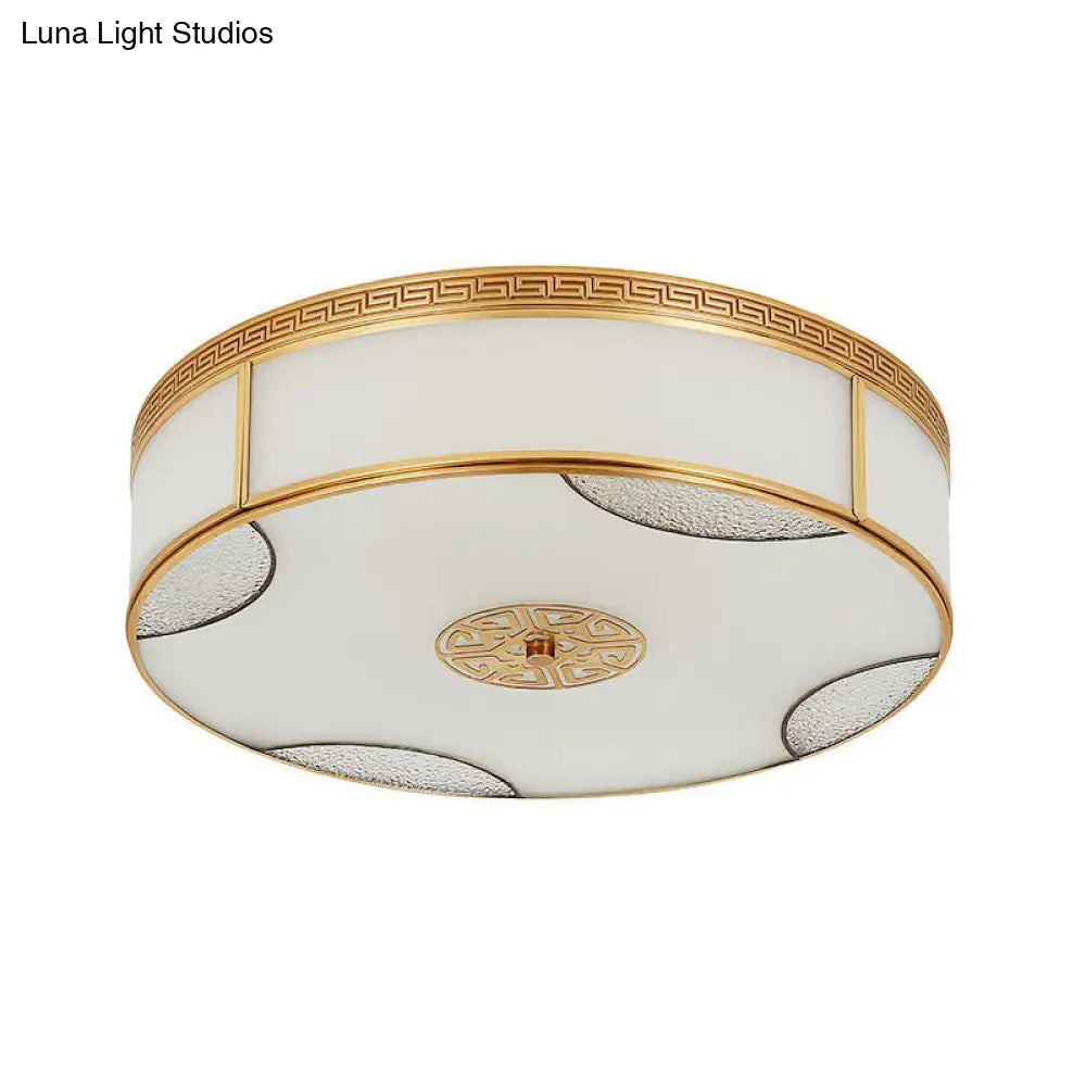 Chinese Style Drum Ceiling Light - 14/18/21.5 W 3/4/6-Light Matte White Glass Brass Flushmount