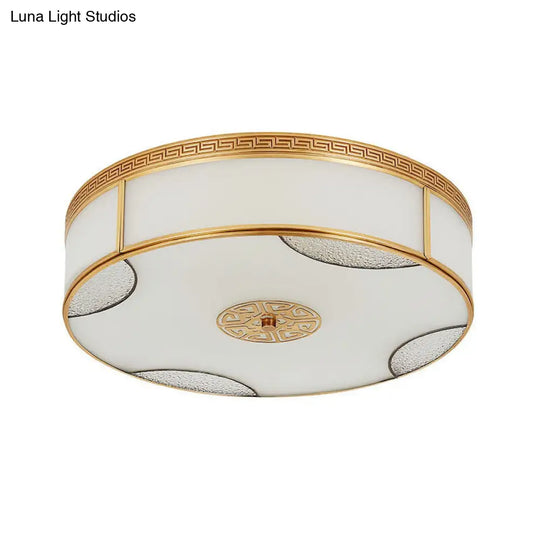 Chinese Style Drum Ceiling Light - 14/18/21.5 W 3/4/6-Light Matte White Glass Brass Flushmount