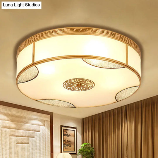 Chinese Style Drum Ceiling Light - 14/18/21.5 W 3/4/6-Light Matte White Glass Brass Flushmount