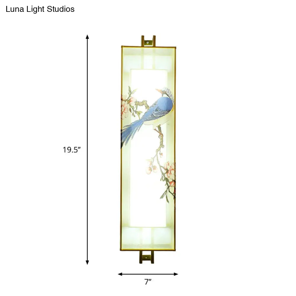 Chinese Style Gold Bird & Branch Mural Led Wall Lamp