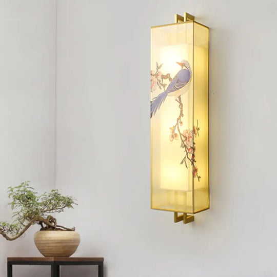 Chinese Style Gold Bird & Branch Mural Led Wall Lamp