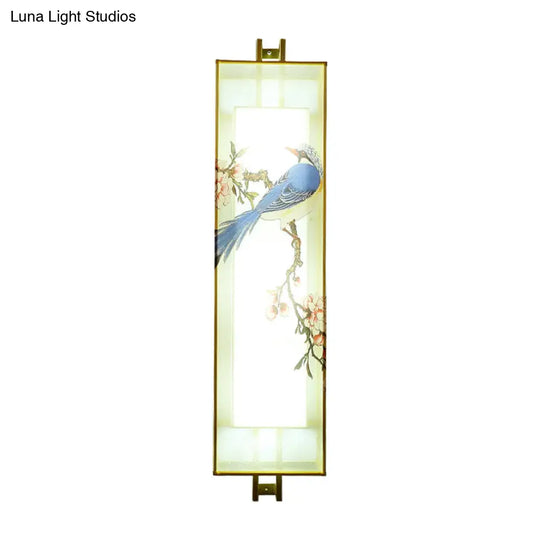 Chinese Style Gold Bird & Branch Mural Led Wall Lamp