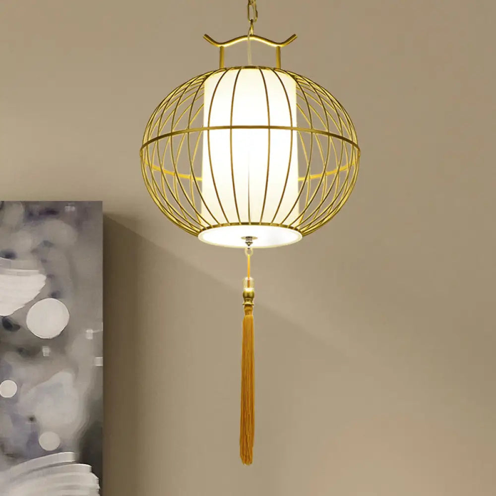 Chinese Style Hanging Pendant Light With Bamboo Shade - Black/Gold Lantern Ceiling Indoor Use