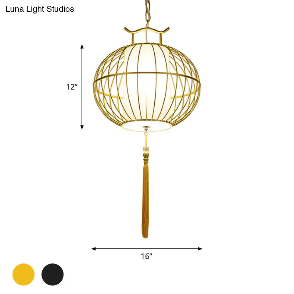 Chinese Style Hanging Pendant Light With Bamboo Shade - Black/Gold Lantern Ceiling For Indoor