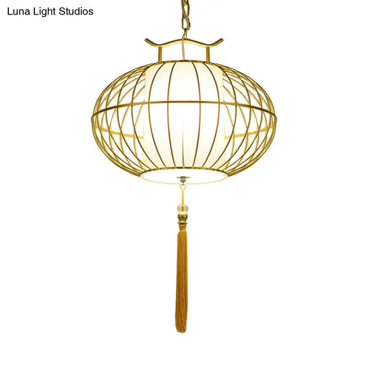 Chinese Style Hanging Pendant Light With Bamboo Shade - Black/Gold Lantern Ceiling Indoor Use